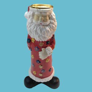 Flower Power Santa Claus Candle Holder Figurine Boho Hippie Christmas  Red White
